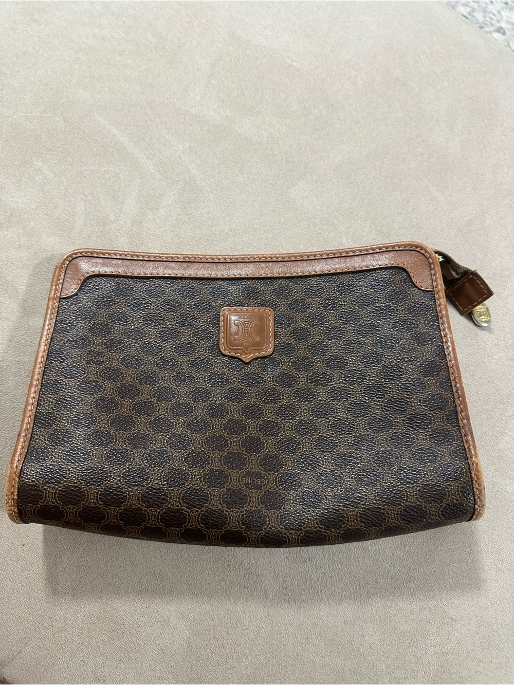 Vintage Celine Macadam Coated Canvas Clutch / Cosmetic Pouch - Brown